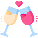 Deux verres trinquent avec un cœur